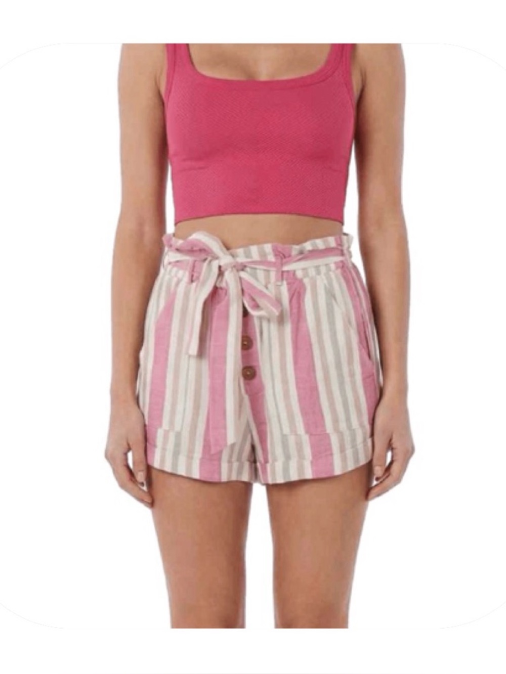 Rip Curl M pink striped button up shorts